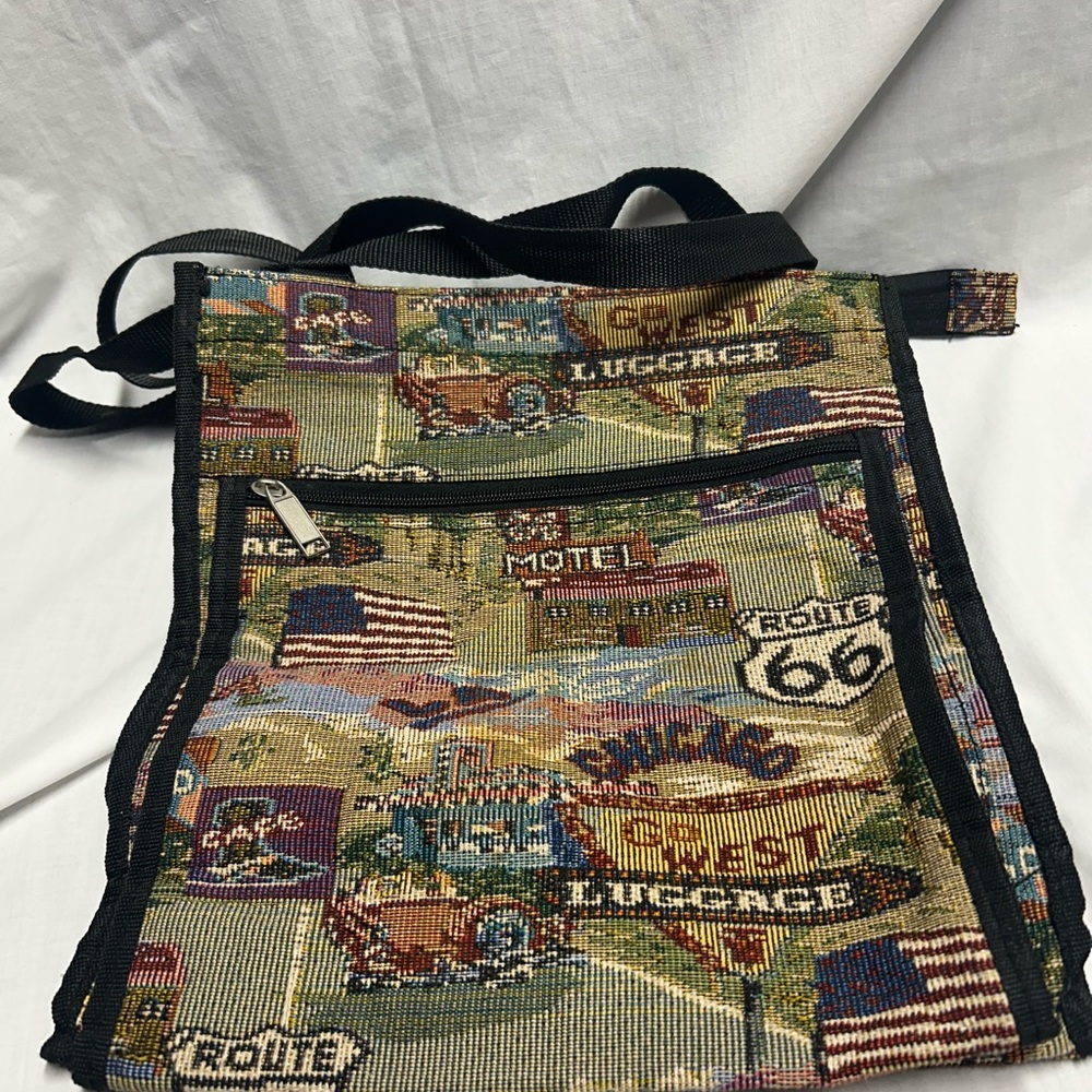 Route 66 Tapestry Travel-Tote Bag colorful W Handles Pockets Zipper - Picture 2 of 7